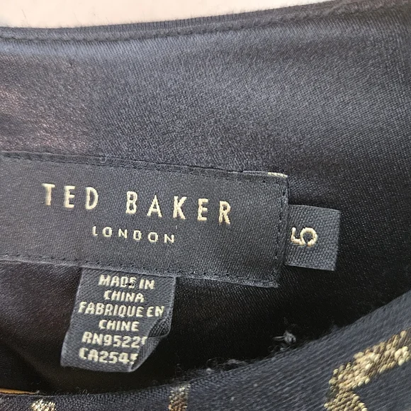 Ted Baker Knit Sheath Dress Black Gold Midi Long Sleeve Bodycon Women's 6 - Picture 5 of 9